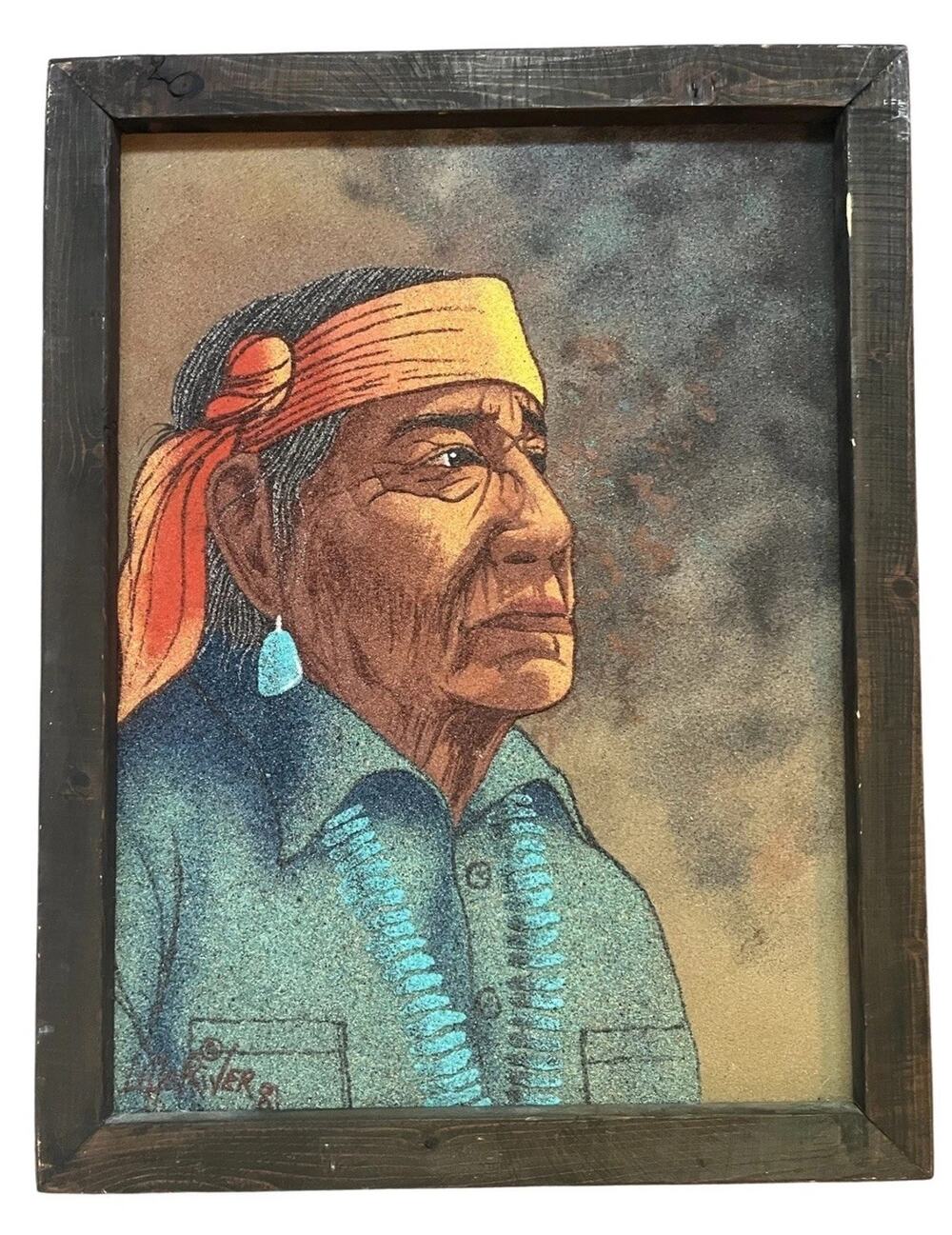 Vtg Native American Sand Art Painting Zuni Tribal Lorenzo Little River Simpson
